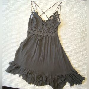 Free People Lace Trim Chemise in Black